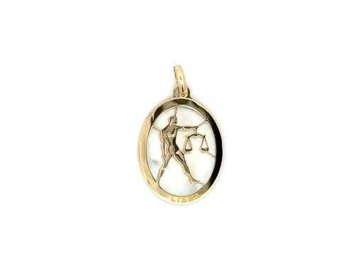 18K Yellow Gold Libra Zodiac Pendant with Mother-of-Pearl Background